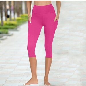 Hot Pink Cropped Leggings with Pockets. NWOT